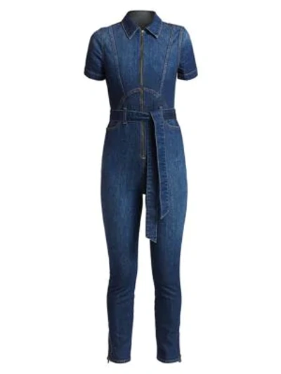Shop Alice And Olivia Gorgeous Zip Front Denim Catsuit In Memory Lane