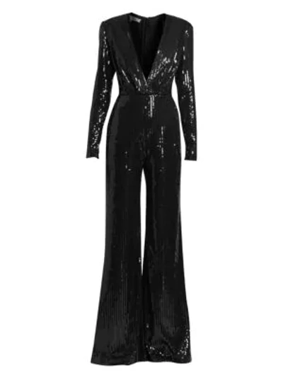 Shop Elie Saab Big Sequence V-neck Sequin Jumpsuit In Black