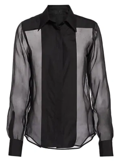Shop Helmut Lang Sheer Silk Tuxedo Shirt In Black