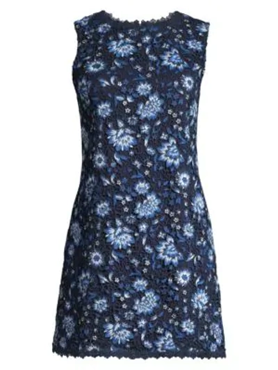 Shop Alice And Olivia Clyde Lace Mini Shift Dress In Cornflower Multi