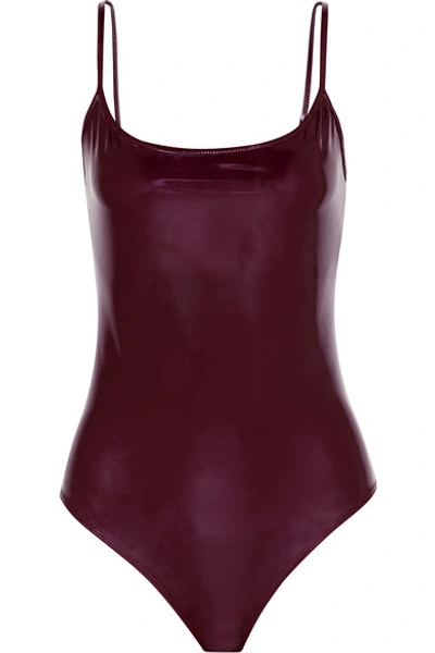 Shop Alix Reeve Stretch-vinyl Thong Bodysuit In Merlot