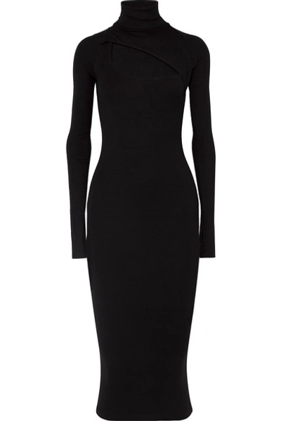 Shop Alix Clarkson Cutout Ribbed Stretch-modal Jersey Turtleneck Dress In Black