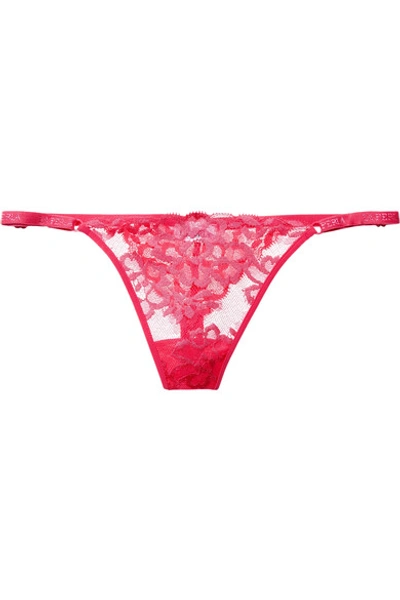 Shop La Perla Amelia Leavers Lace Thong In Pink
