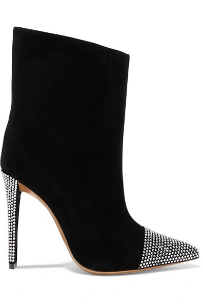 Shop Alexandre Vauthier Christie Crystal-embellished Suede Ankle Boots In Black