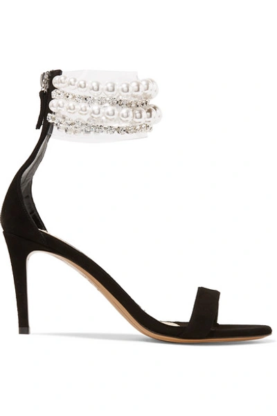 Shop Alexandre Vauthier Coco Faux Pearl And Crystal-embellished Pvc And Suede Sandals In Black