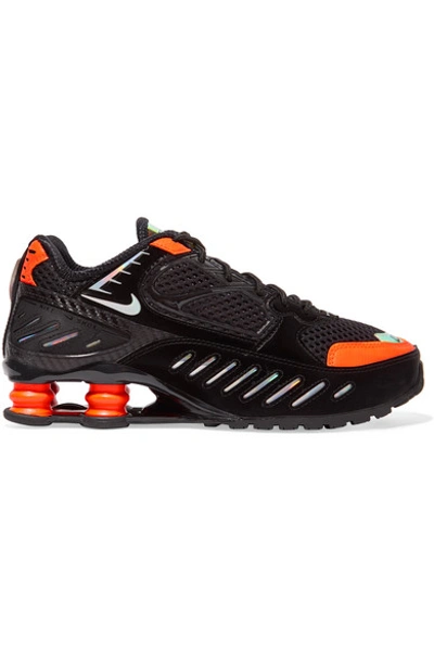 Shop Nike Shox Enigma Mesh And Iridescent Faux Leather Sneakers In Black
