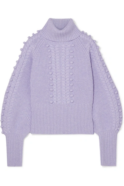 Shop Temperley London Chrissie Cable-knit Merino Wool Turtleneck Sweater In Lilac