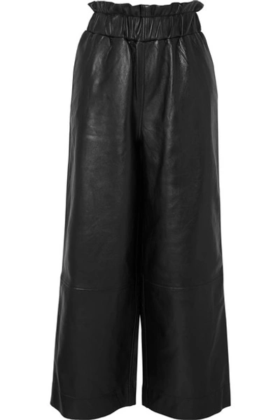 Shop Ganni Leather Wide-leg Pants In Black