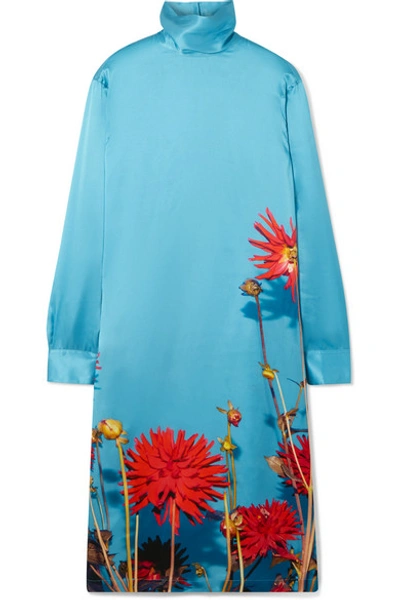 Shop Dries Van Noten Dontisy Floral-print Satin Dress In Light Blue
