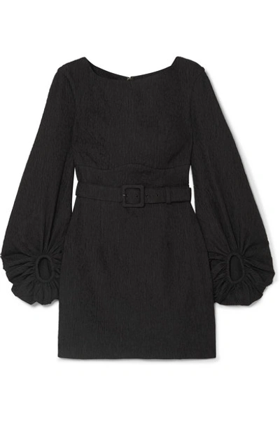 Shop Rebecca Vallance Greta Open-back Belted Cloqué Mini Dress In Black