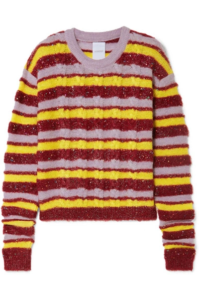 Shop Ashish Metallic Striped Cable-knit Mohair-blend Sweater In Red