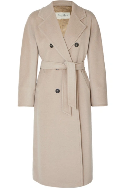 Shop Max Mara Madame Belted Double-breasted Wool And Cashmere-blend Coat In Beige