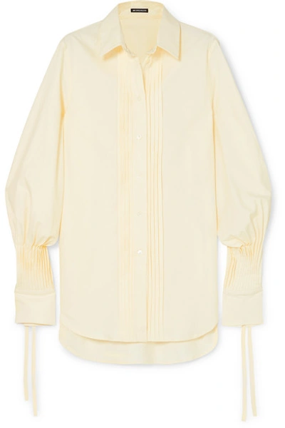 Shop Ann Demeulemeester Pintucked Striped Cotton-poplin Shirt In Yellow