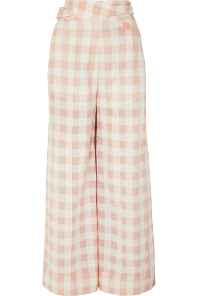 Shop Alice Mccall Pink Moon Gingham Cotton-blend Wide-leg Pants