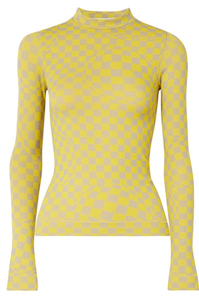 Shop Off-white Checked Stretch-jersey Top In Yellow