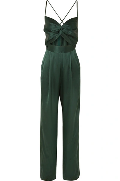 Shop Michelle Mason Twist-front Cutout Silk-satin Jumpsuit In Forest Green