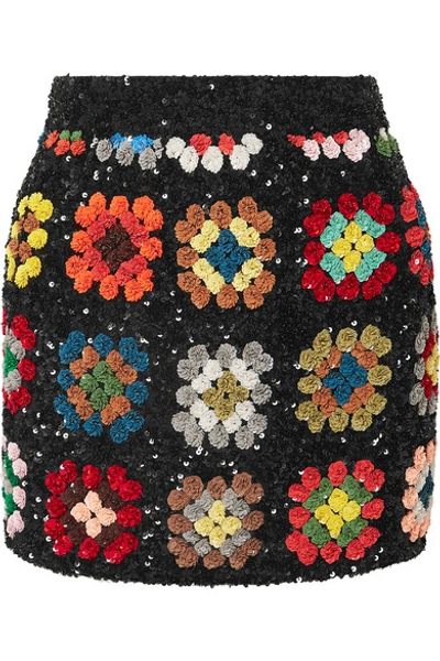 Shop Ashish Sequined Georgette Mini Skirt In Black