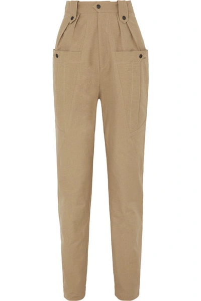 Shop Isabel Marant Yerris Pleated Cotton-twill Tapered Pants In Army Green