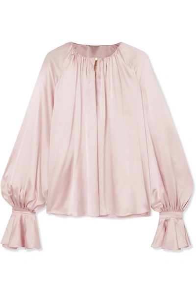 Shop Roksanda Pia Gathered Silk-satin Blouse In Pastel Pink