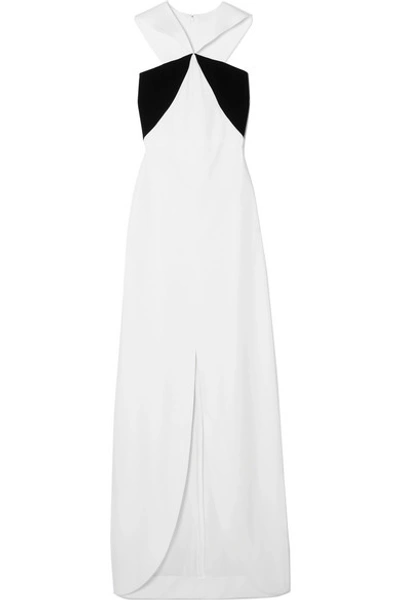 Shop Givenchy Velvet-paneled Crepe Halterneck Gown In White