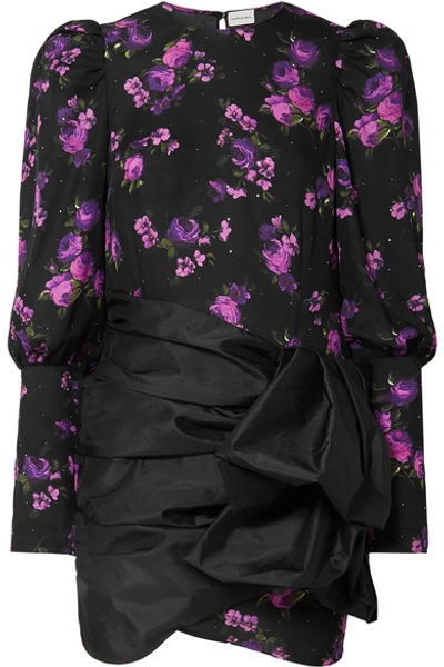 Shop Magda Butrym Matera Crystal-embellished Floral-print Silk-chiffon And Gathered Taffeta Mini Dress In Black