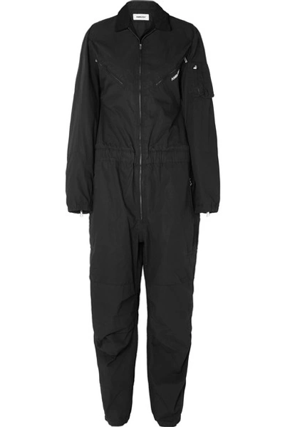Shop Ambush Convertible Embroidered Cotton-canvas Jumpsuit In Black