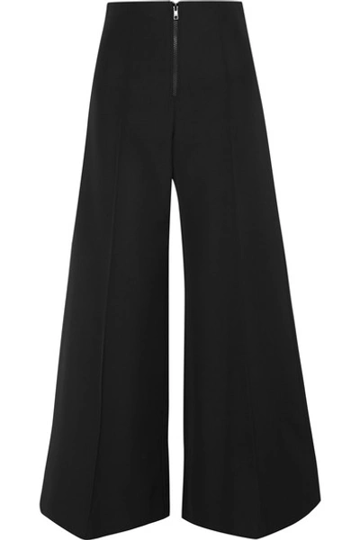 Shop Kwaidan Editions Bonded Wool And Cotton-blend Wide-leg Pants In Black