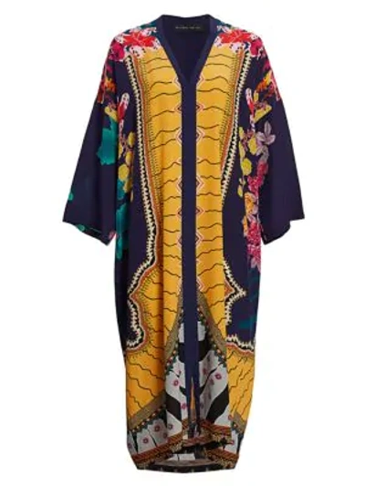 Shop Etro Garden Of Eden Silk Caftan In Navy