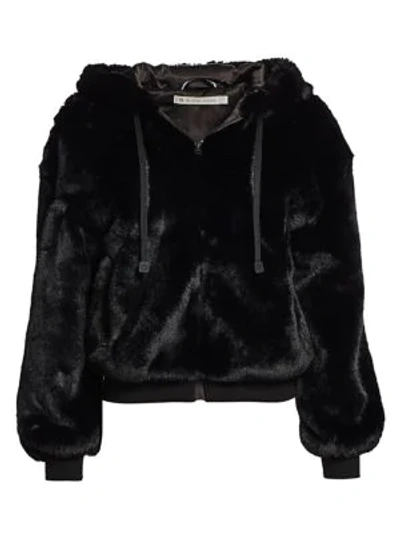 Shop Blanc Noir Cozy Aspen Faux Fur Hoodie In Black