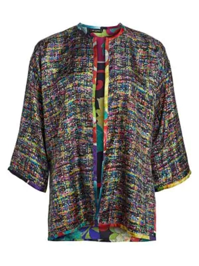 Shop Etro Reversible Tweed & Japanese Floral Silk Cape In Purple