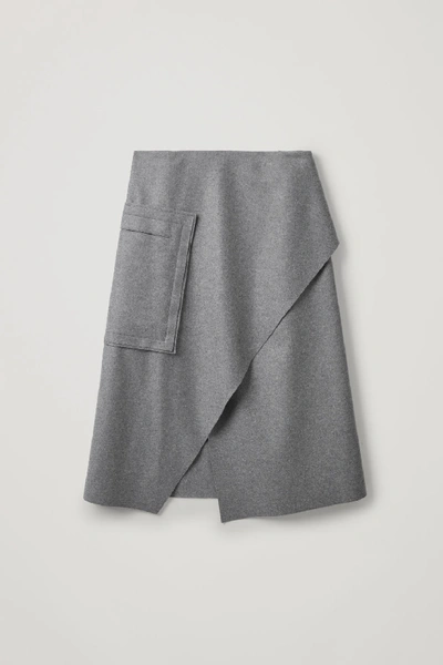 Shop Cos Asymmetric Wool-mix Wrap Skirt In Grey