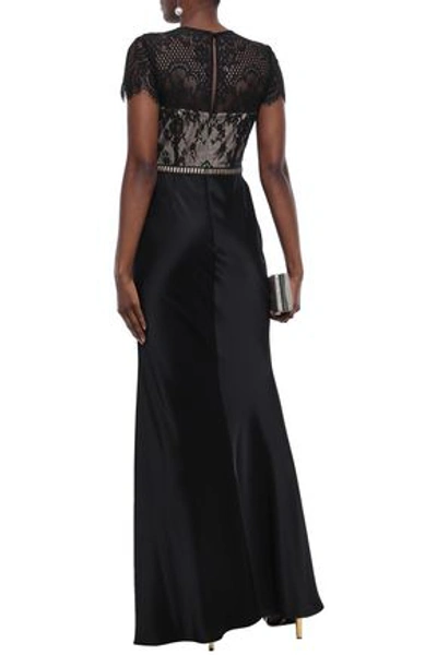 Shop Catherine Deane Lace-paneled Cotton-blend Satin Gown In Black