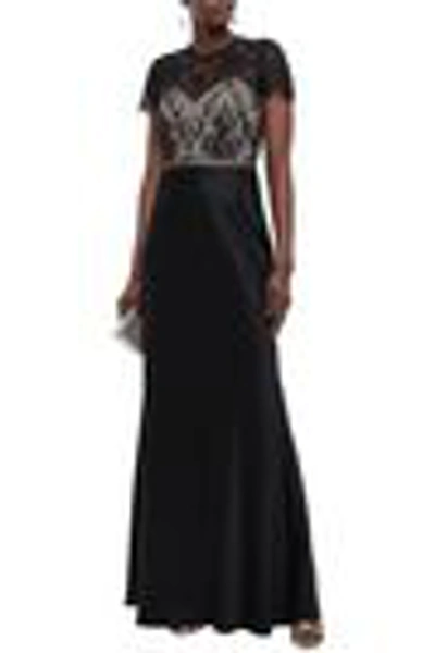 Shop Catherine Deane Lace-paneled Cotton-blend Satin Gown In Black