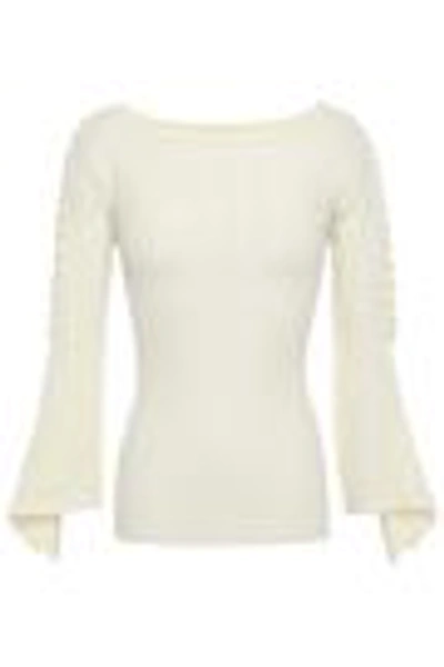 Shop Autumn Cashmere Fluted Ribbed Merino Wool-blend Sweater In Ivory