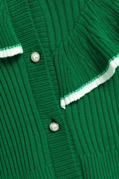 Shop Baum Und Pferdgarten Woman Ruffled Ribbed-knit Cardigan Multicolor