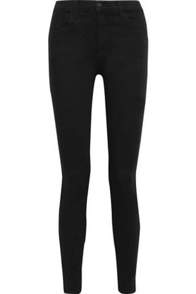 Shop J Brand Maria Metallic-trimmed High-rise Skinny Jeans In Black