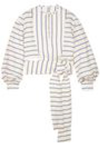 Shop Rosie Assoulin Woman Cropped Striped Linen Wrap Top Ivory