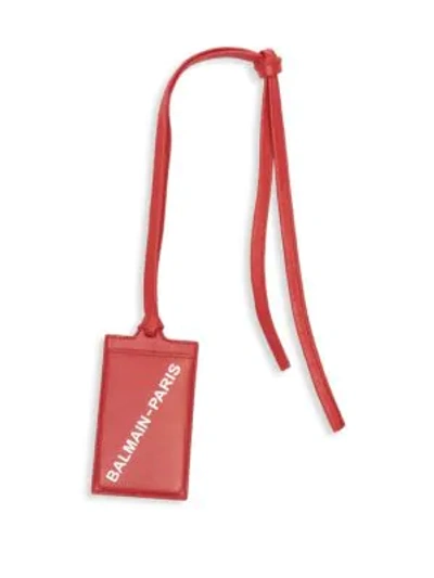 Shop Balmain Logo Leather Cardholder In Rouge