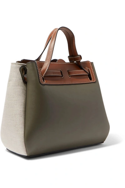 Shop Loewe Lazo Mini Color-block Leather And Linen Tote In Green