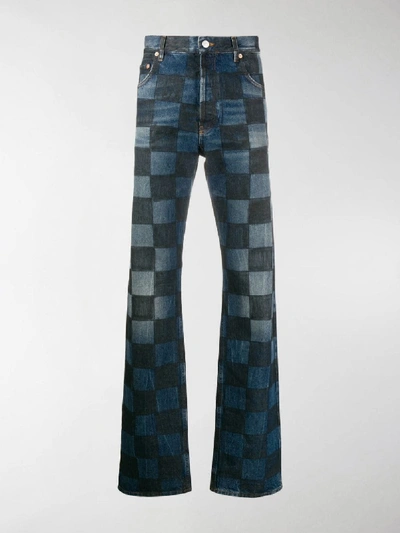 Shop Balenciaga Paris Check Pattern Jeans In Blue