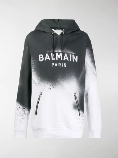 Shop Balmain Logo Print Hoodie In Black