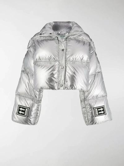 Shop Off-white Cropped Puffer Jacket In Silver