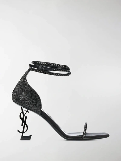 Shop Saint Laurent Opyum Embellished Sandals In Black