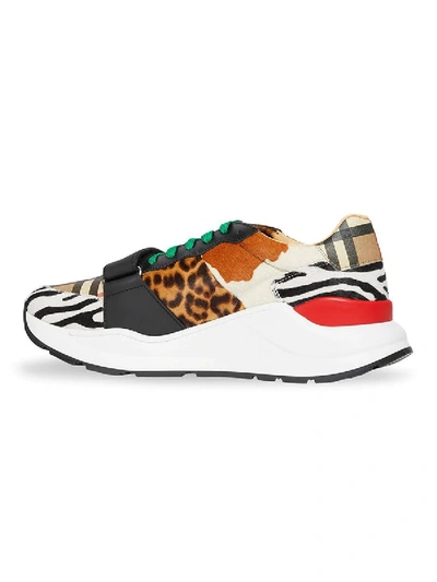 Shop Burberry Animal Print And Classic Vintage Check Sneakers