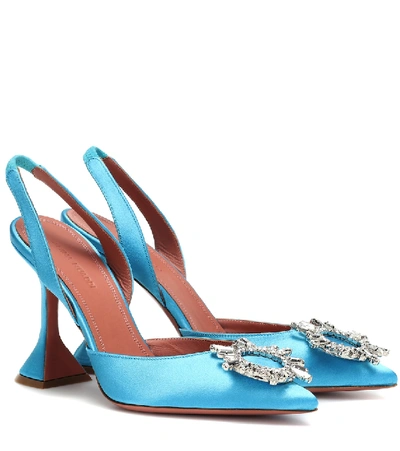 Shop Amina Muaddi Begum 95 Satin Slingback Pumps In Blue