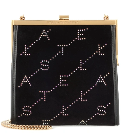 Shop Stella Mccartney Mini Frame Monogram Velvet Clutch In Black