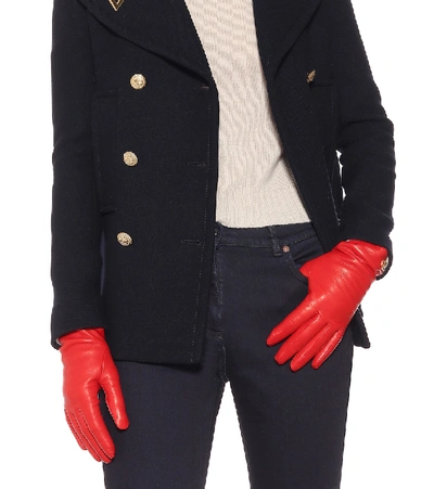 Shop Valentino Vlogo Leather Gloves In Orange