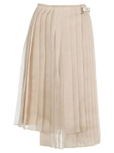 Shop Fendi Asymmetric Pleated Skirt In Soul Beige