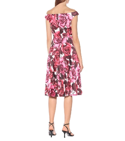 Shop Prada Floral Cotton Midi Dress In Pink