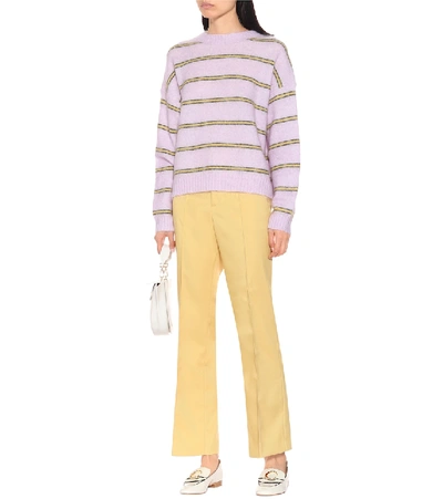 Shop Acne Studios Striped Wool And Mohair Sweater In Purple